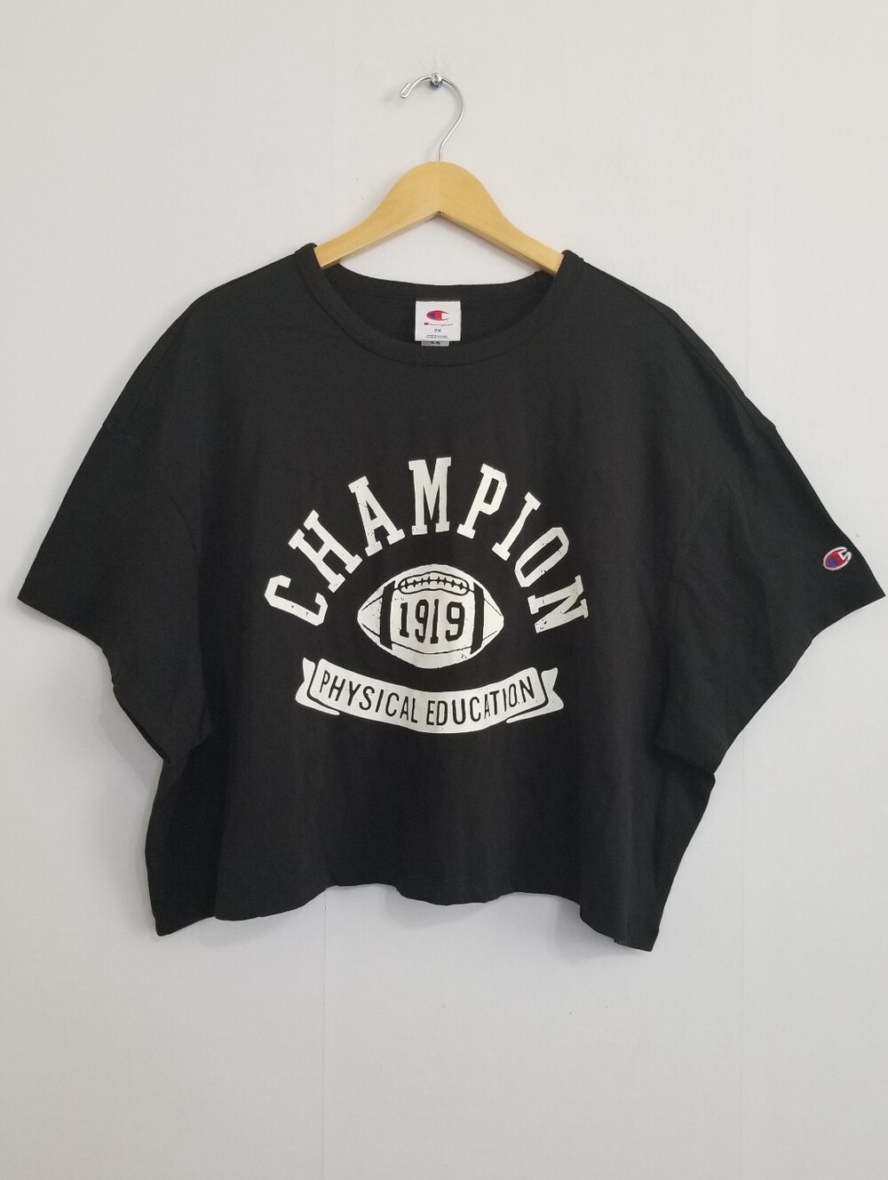 NWT Champion Black Graphic Cropped  T Shirt Size 2X